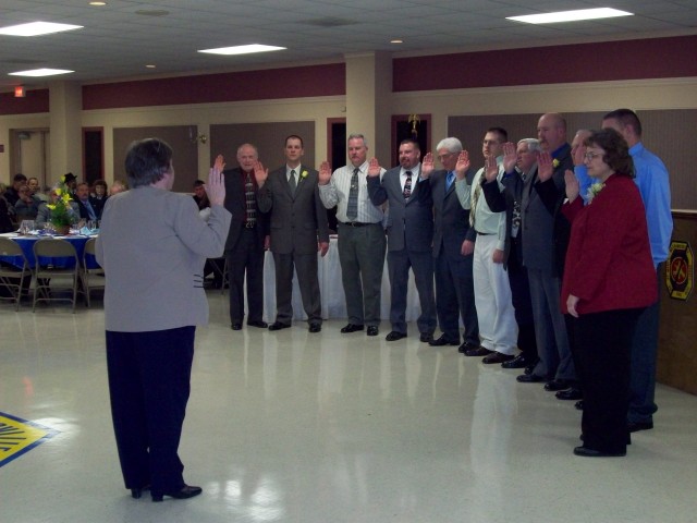 The Department held its annual installation and awards banquet on January 19th. Here the operational officers are being sworn in.